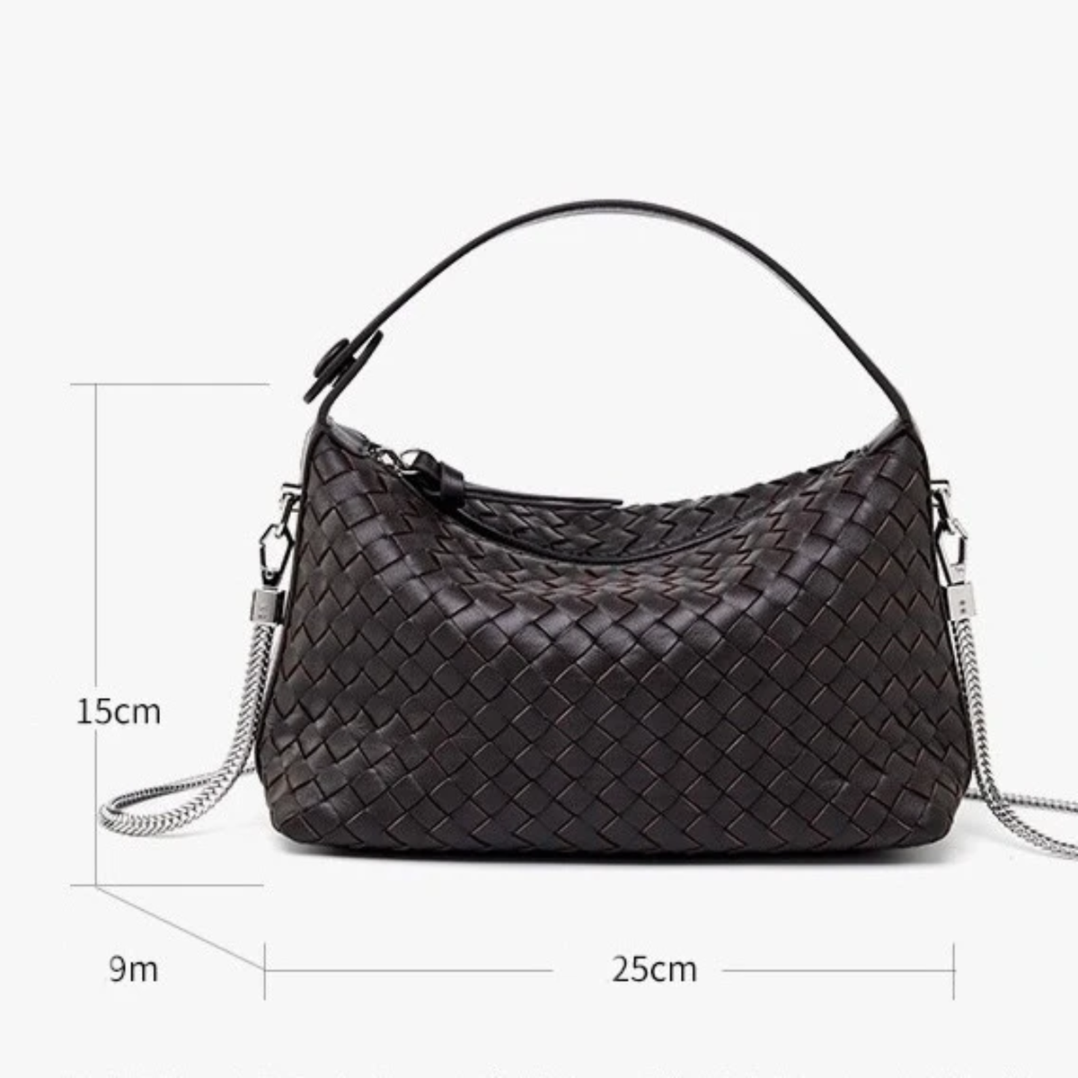 Elaréa Genuine Sheepskin Leather Woven Clutch Bag with Chain Strap
