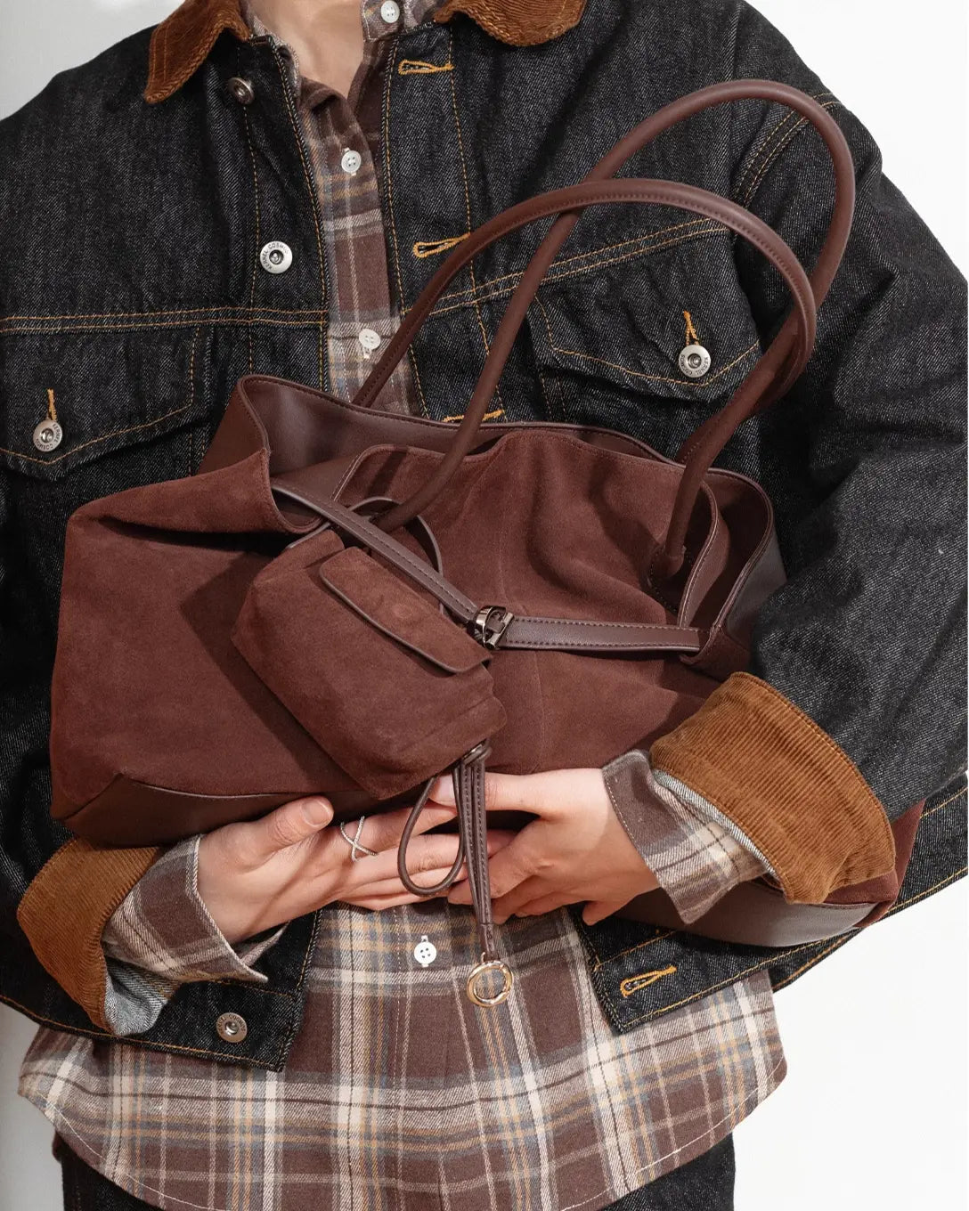 Elegante vegane Wildleder-Pendler-Tasche